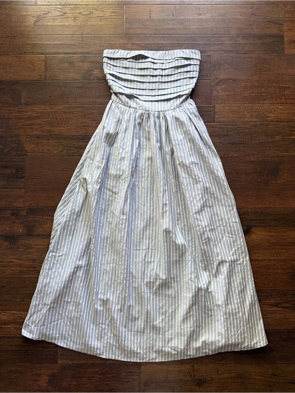 Striped Strapless Maxi Dress in Light Blue and Cream